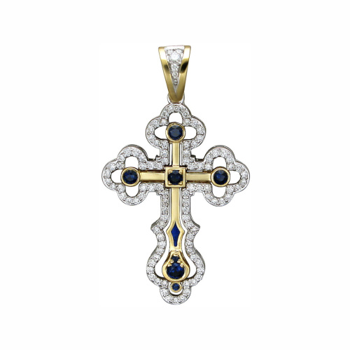 Подвеска из комбинированного золота 750 пробы с сапфирами, бриллиантами и эмалью 01Р6801024Э-4