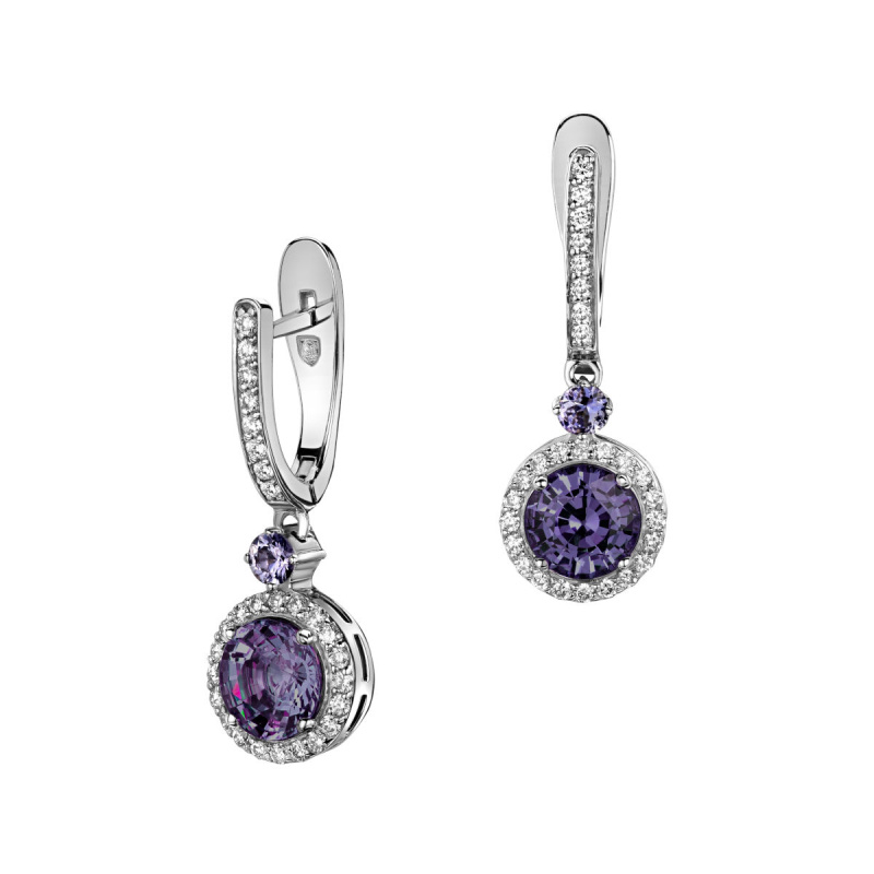 Серьги из белого золота 750 пробы с сапфирами, аметистами и бриллиантами 01С6715351-3