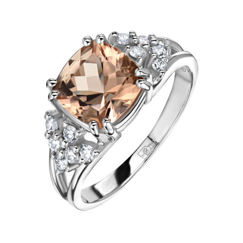 Кольцо из белого золота 750 пробы с морганитом и бриллиантами 01К6714104-2