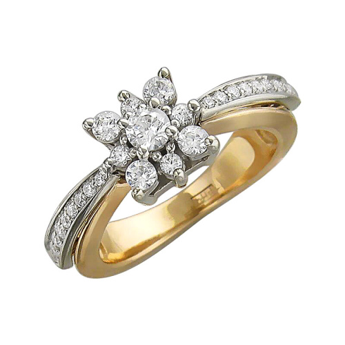 Кольцо из комбинированного золота 585 пробы с фианитами 01К166318Ж