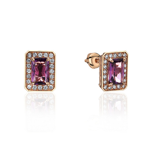 Серьги из красного золота 585 пробы с аметистами и фианитами 01С2115987-2