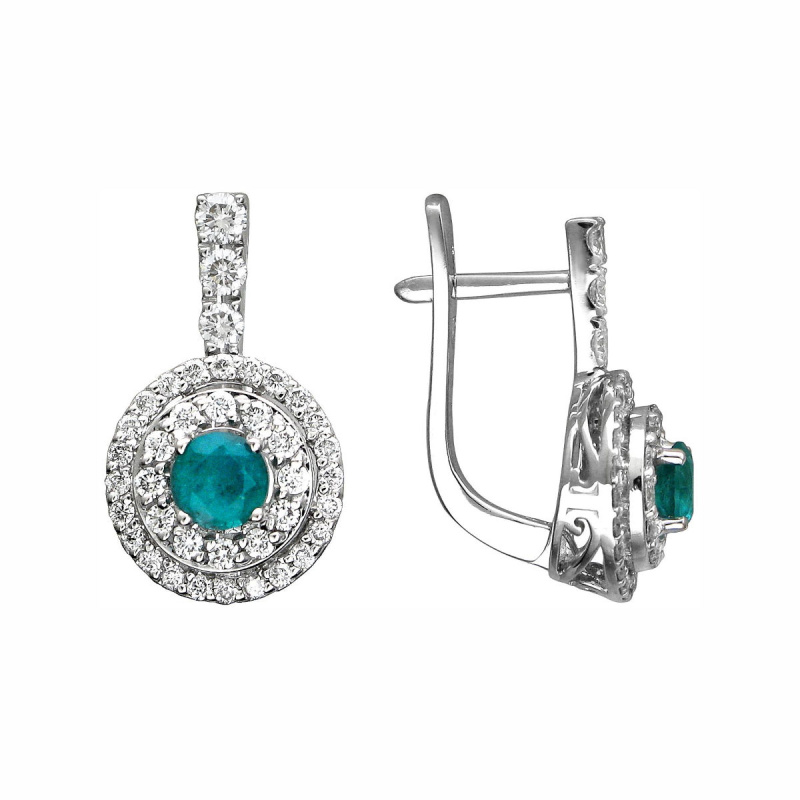 Серьги из белого золота 585 пробы с изумрудами и бриллиантами 01С625251-2