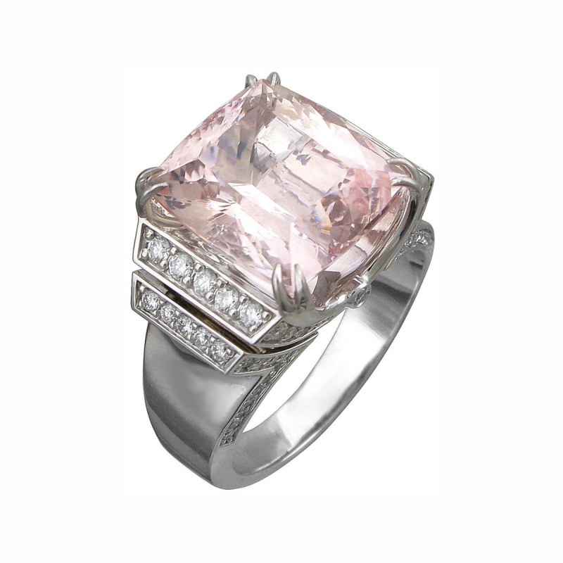 Кольцо из белого золота 750 пробы с морганитом и бриллиантами 01К6712920-3