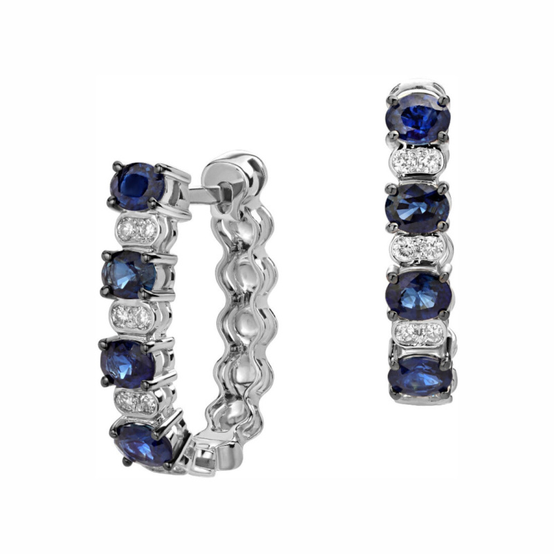 Серьги из белого золота 585 пробы с сапфирами и бриллиантами 01С6213043-1