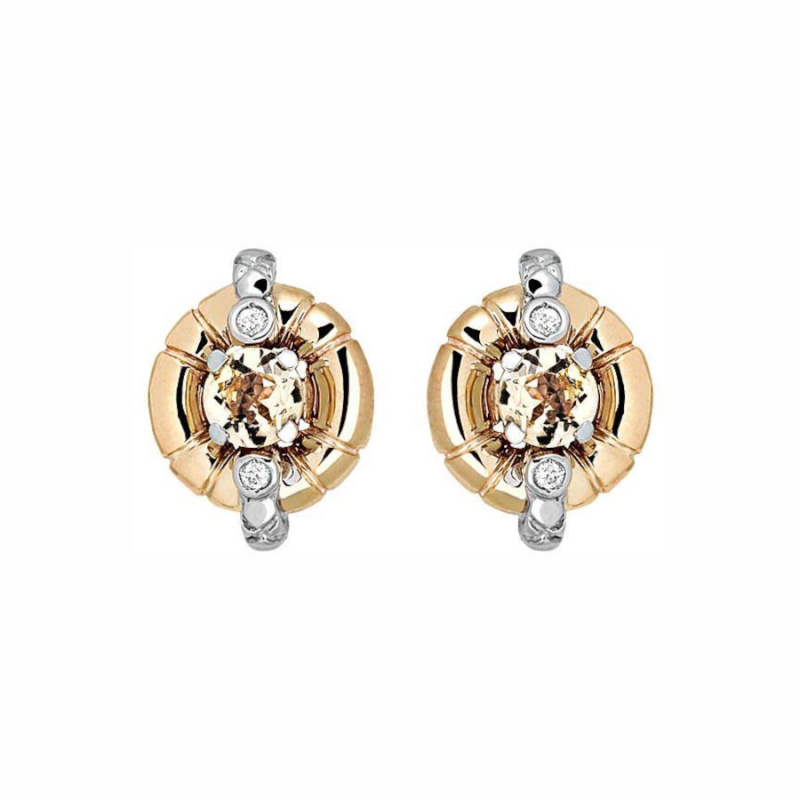 Серьги из комбинированного золота 585 пробы с бриллиантами и гелиодорами 01С669792Ж-2