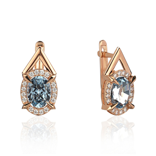 Серьги из красного золота 585 пробы с фианитами и шпинелью 01С2116523-1