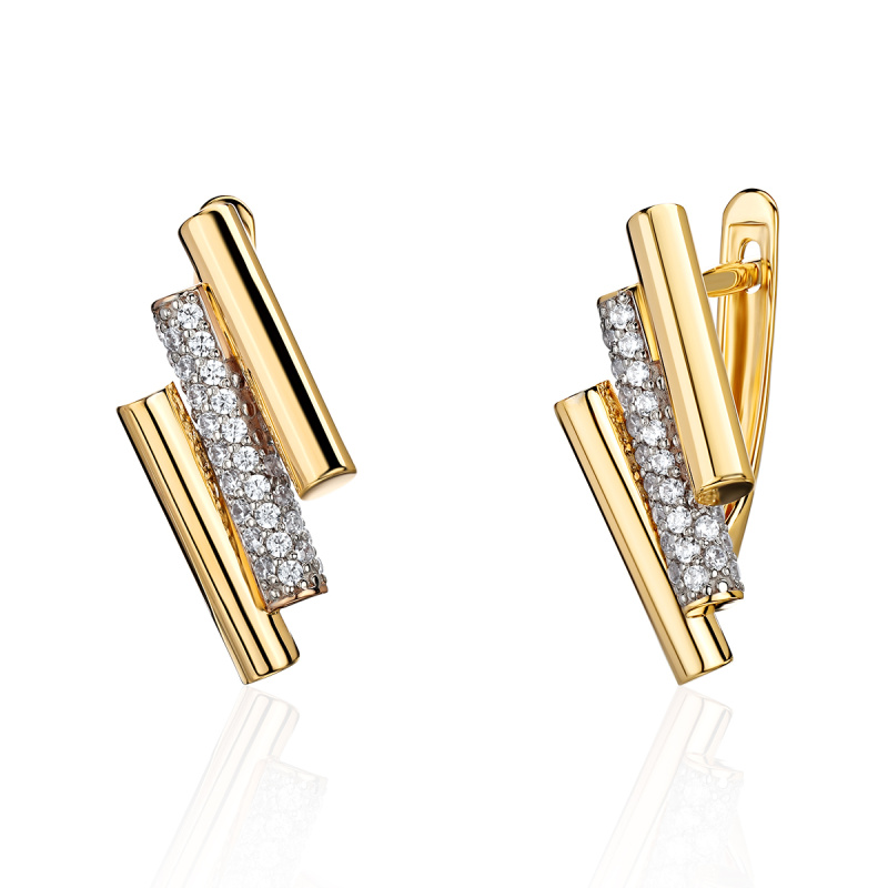 Серьги из желтого золота 585 пробы с фианитами 01С1315654Р. Размер б/р
