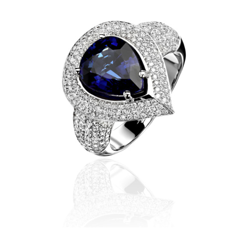Кольцо из белого золота 750 пробы с бриллиантами и сапфиром 01К676928-1