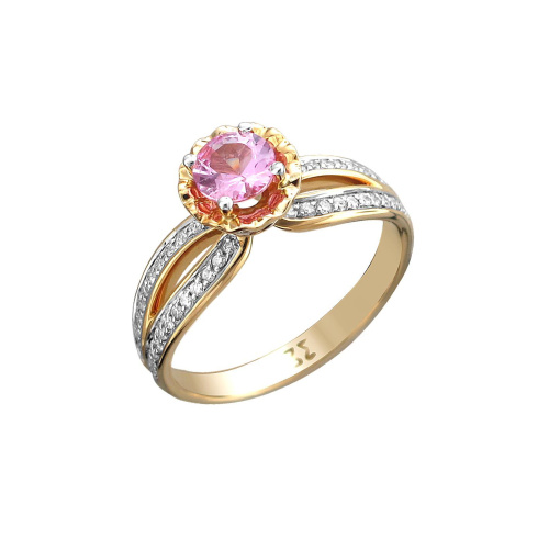 Кольцо из желтого золота 750 пробы с сапфиром и бриллиантами 01К649482P