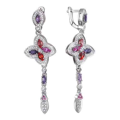 Серьги из белого золота 585 пробы с сапфирами, аметистами и бриллиантами 01С6291068-1