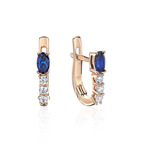 Серьги из красного золота 585 пробы с синт.шпинелью и фианитами 01С2113827-1