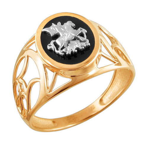 Перстень из двух цветов золота 585 пробы с ониксом 01Т4611720-1
