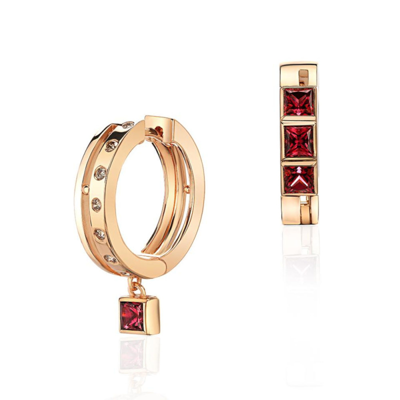 Серьги из красного золота 585 пробы с родолитами и бриллиантами 01С6115446-1 Серьги из красного золота 585 пробы с родолитами и бриллиантами 01С6115446-1