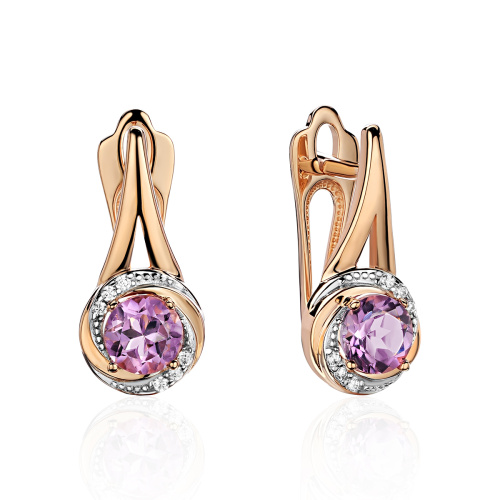 Серьги из красного золота 585 пробы с аметистами и фианитами 01С3115273Р-1