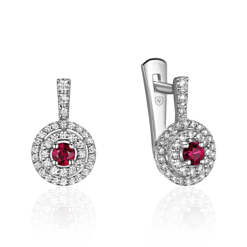 Серьги из белого золота 585 пробы с рубинами и бриллиантами 01С6215623-1