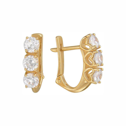 Серьги из желтого золота 585 пробы с фианитами 01С139412