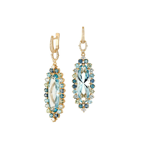 Серьги из желтого золота 585 пробы с топазами, сапфирами и бриллиантами 01С636939L-1