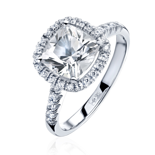 Кольцо из белого золота 585 пробы с топазом и фианитами 01К327639-1