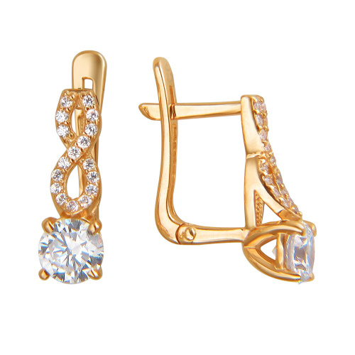 Серьги из красного золота 585 пробы с фианитом 01С1110962. Размер б/р