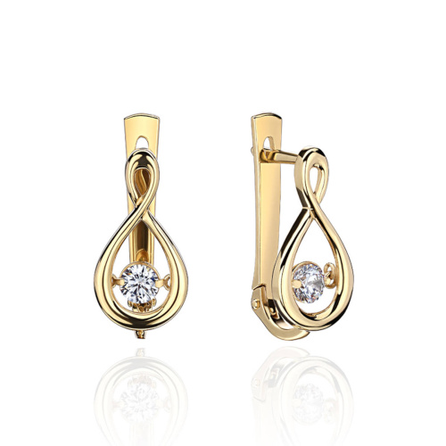 Серьги из желтого золота 585 пробы с фианитами 01С1371072
