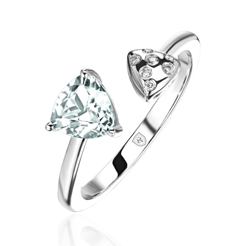 Кольцо из белого золота 585 пробы с топазом и бриллиантами 01К6215455-5