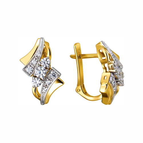 Серьги из комбинированного золота 585 пробы с фианитами 01С1612824Ж