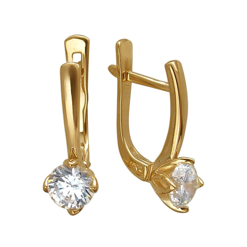 Серьги из желтого золота 585 пробы с фианитами 01С138638