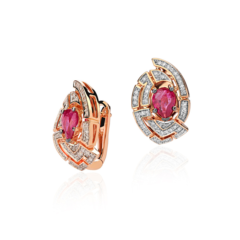 Серьги из красного золота 585 пробы с рубинами и бриллиантами 01С6113136-1 Серьги из красного золота 585 пробы с рубинами и бриллиантами 01С6113136-1