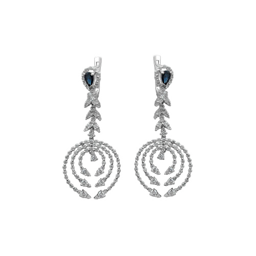 Серьги из белого золота 750 пробы с сапфирами и бриллиантами 01С673789-2