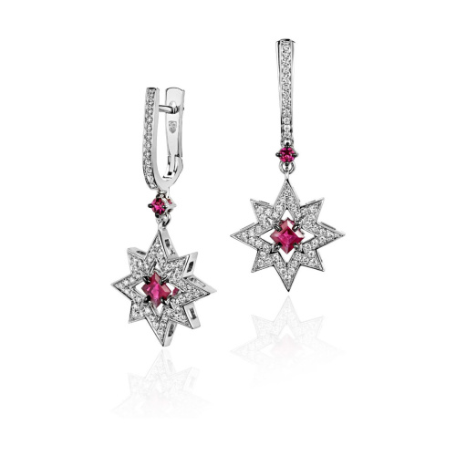 Серьги из белого золота 585 пробы с бриллиантами и рубинами 01С6213442-1