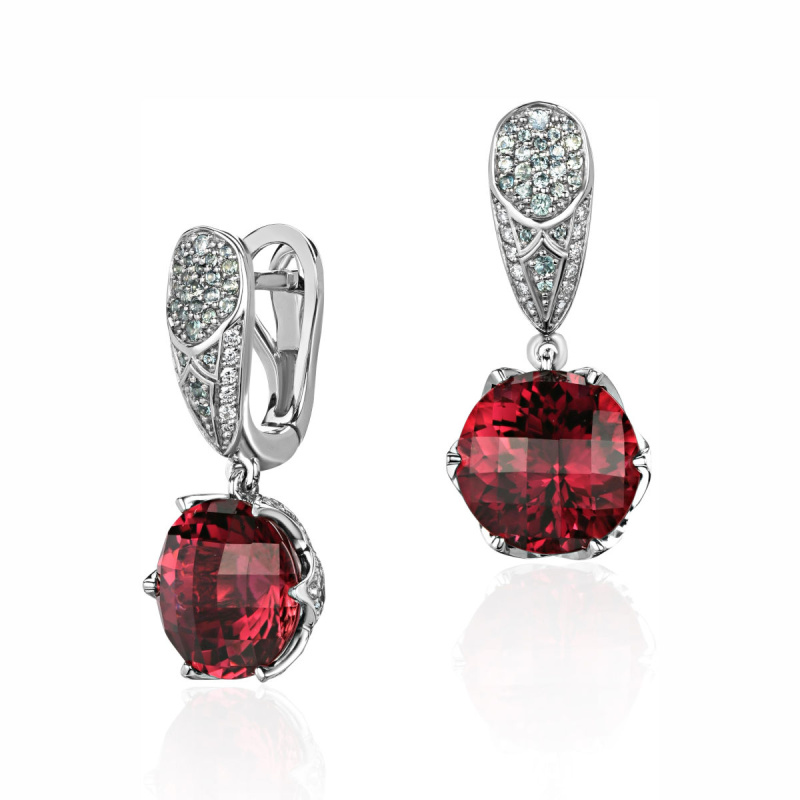 Серьги из белого золота 585 пробы с турмалинами, сапфирами и бриллиантами 01С6215879-2