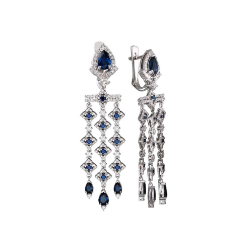 Серьги из белого золота 585 пробы с сапфирами и бриллиантами 01С627142-1