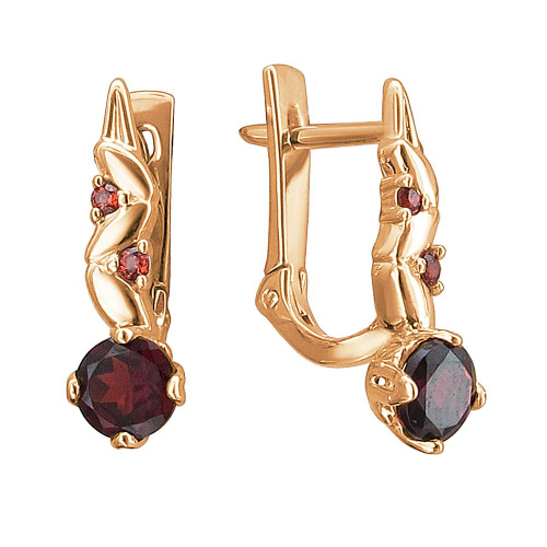 Серьги из красного золота 585 пробы с гранатами 01С3113081-1