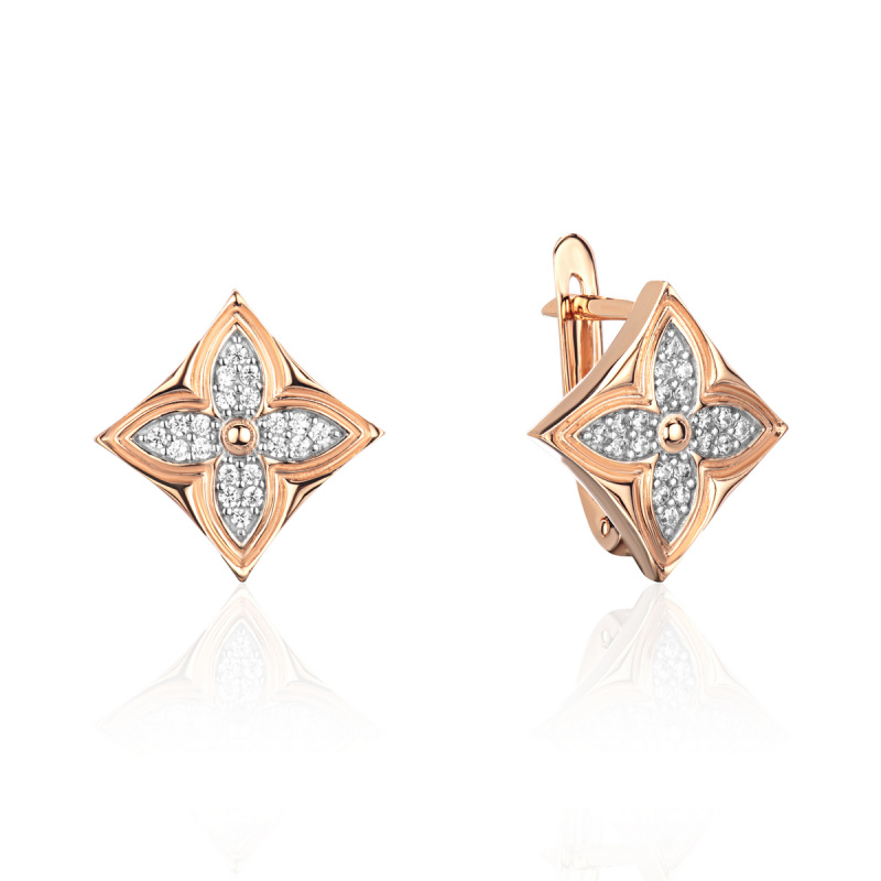 Серьги из красного золота 585 пробы с фианитами 01С1115576Р. Размер б/р