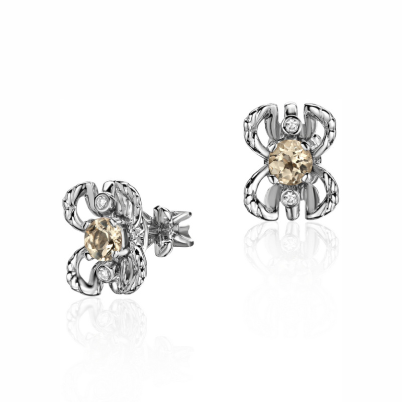 Серьги из белого золота 585 пробы с гелиодором и бриллиантами 01С629681-2