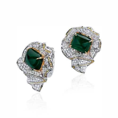 Серьги из комбинированного золота 750 пробы с изумрудами и бриллиантами 01С6814214-1