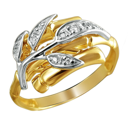 Кольцо из комбинированного золота 585 пробы с фианитами 01К1612823Ж