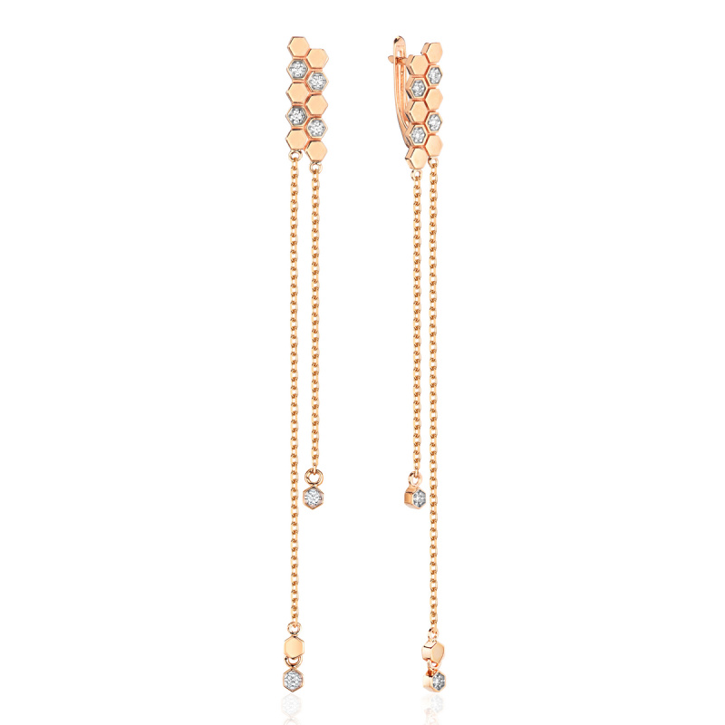 Серьги из красного золота 585 пробы с бриллиантами 01С6115590Р. Размер б/р