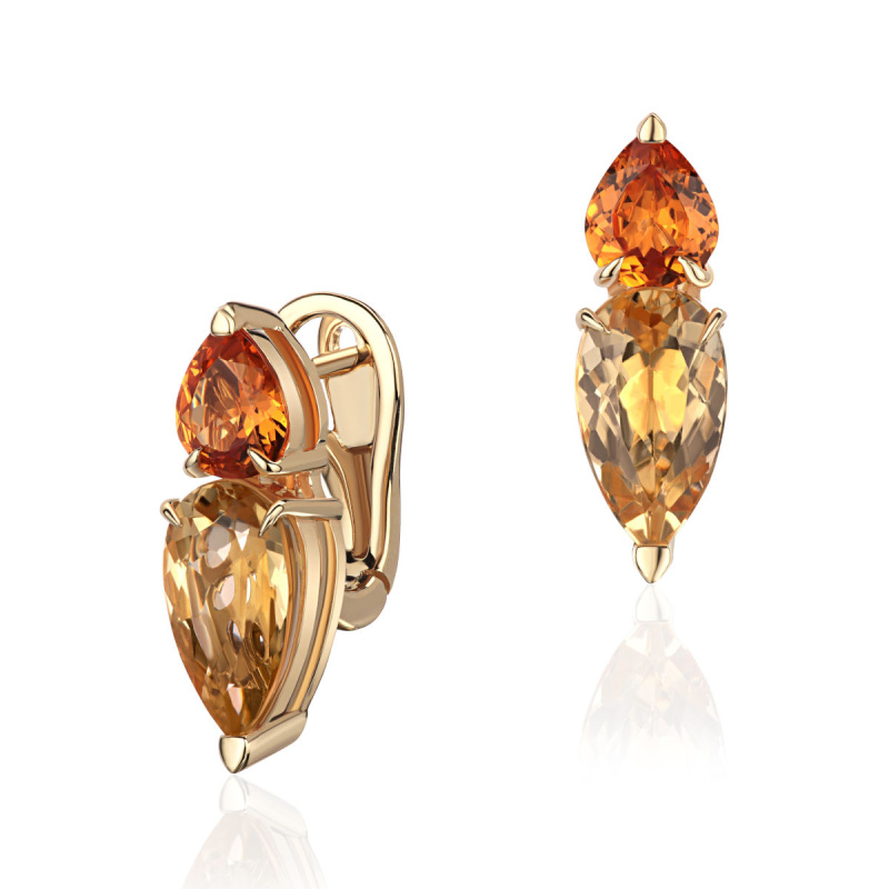 Серьги из желтого золота 585 пробы с гелиодорами и спессартинами 01С3317063-1