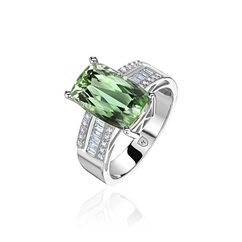 Кольцо из белого золота 585 пробы с турмалином и бриллиантами 01К6217103-2