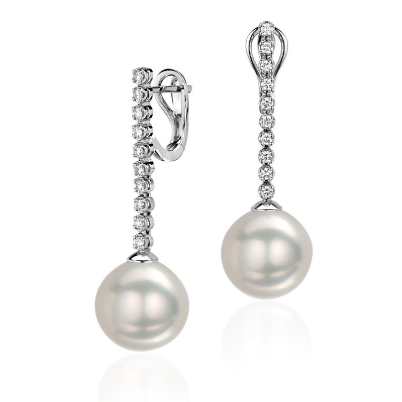 Серьги из белого золота 585 пробы с жемчугом и бриллиантами 01С6213002-4
