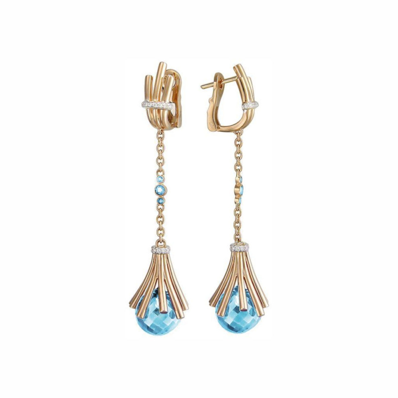 Серьги из красного золота 585 пробы с топазами и бриллиантами 01С6110164-2