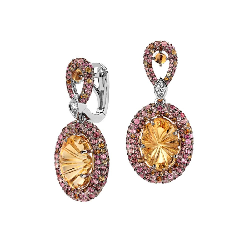 Серьги из белого золота 585 пробы с турмалинами, цитринами и бриллиантами 01С6213263-10