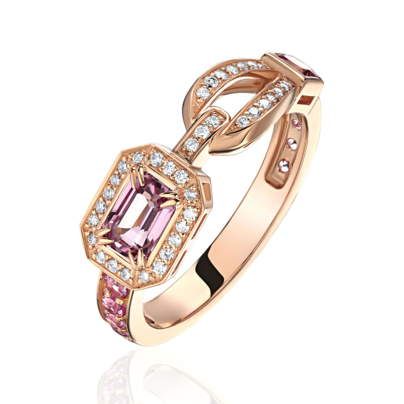 Кольцо из красного золота 585 пробы с сапфирами, турмалинами и бриллиантами 01К6116307-2