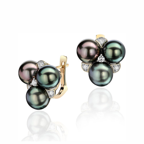 Серьги из желтого золота 585 пробы с жемчугом и бриллиантами 01С6313215-2
