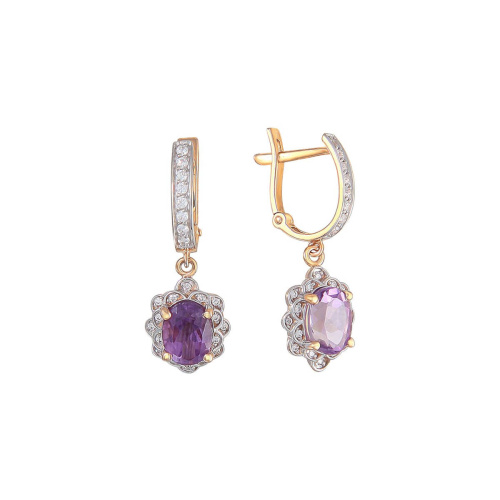 Серьги из красного золота 585 пробы с аметистами и фианитами 01С3110973-2