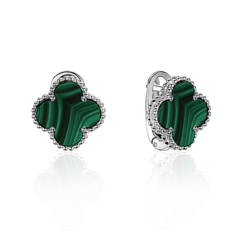 Серьги из белого золота 585 пробы с малахитом 01С4214170-2