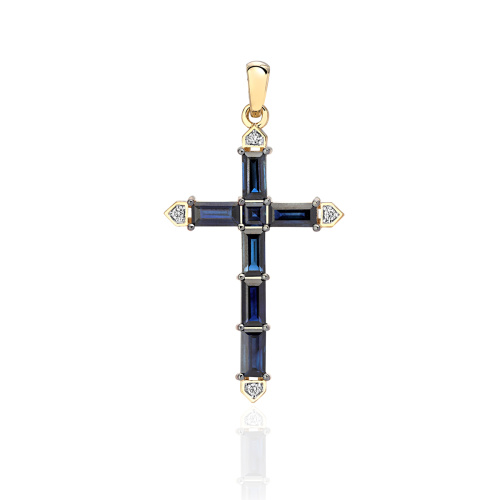 Подвеска из желтого золота 585 пробы с сапфиром и бриллиантами 01Р631197-1