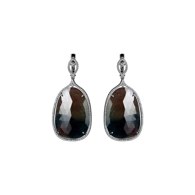 Серьги из белого золота 585 пробы с корундами и бриллиантами 01С626580-1