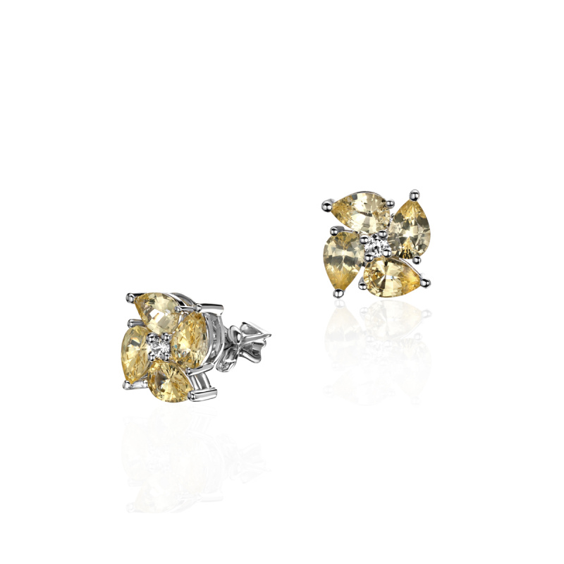 Серьги из белого золота 585 пробы с сапфирами и бриллиантами 01С6215121-1